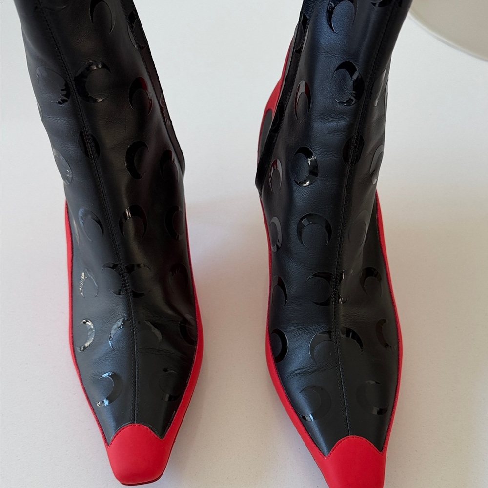 Jimmy Choo x Marine Serre Black and Red Pointed Leather Ankle Boots